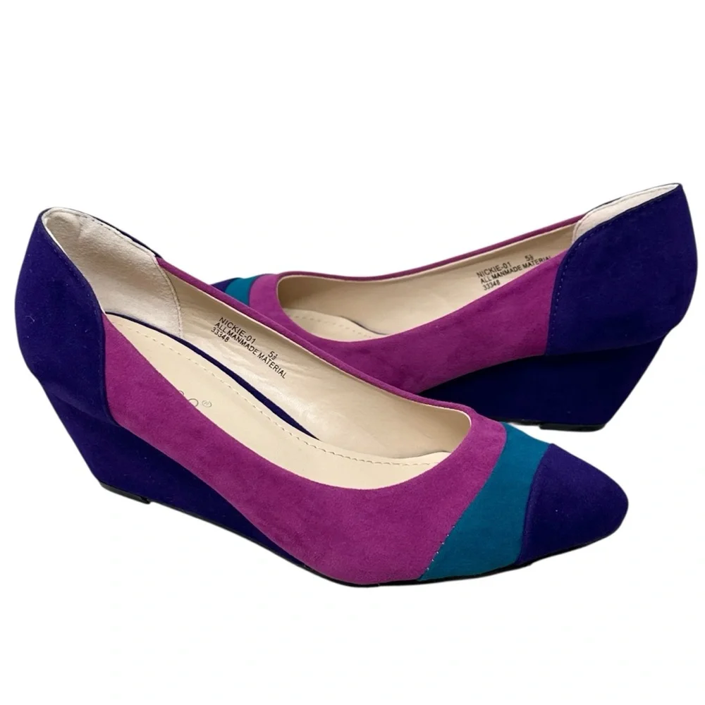 Retro 80s Inspired Color Block Multicolor Wedge Heels NEW